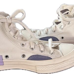 Converse Cream and Purple High-Top Sneakers